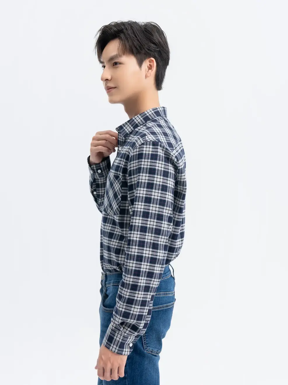 Sơ Mi Dài Tay Nam Kẻ Caro Túi Ngực - Kẻ xanh đen - M