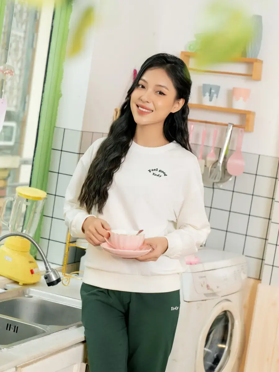 Bộ đông nữ dáng rộng - Trắng Xanh - S