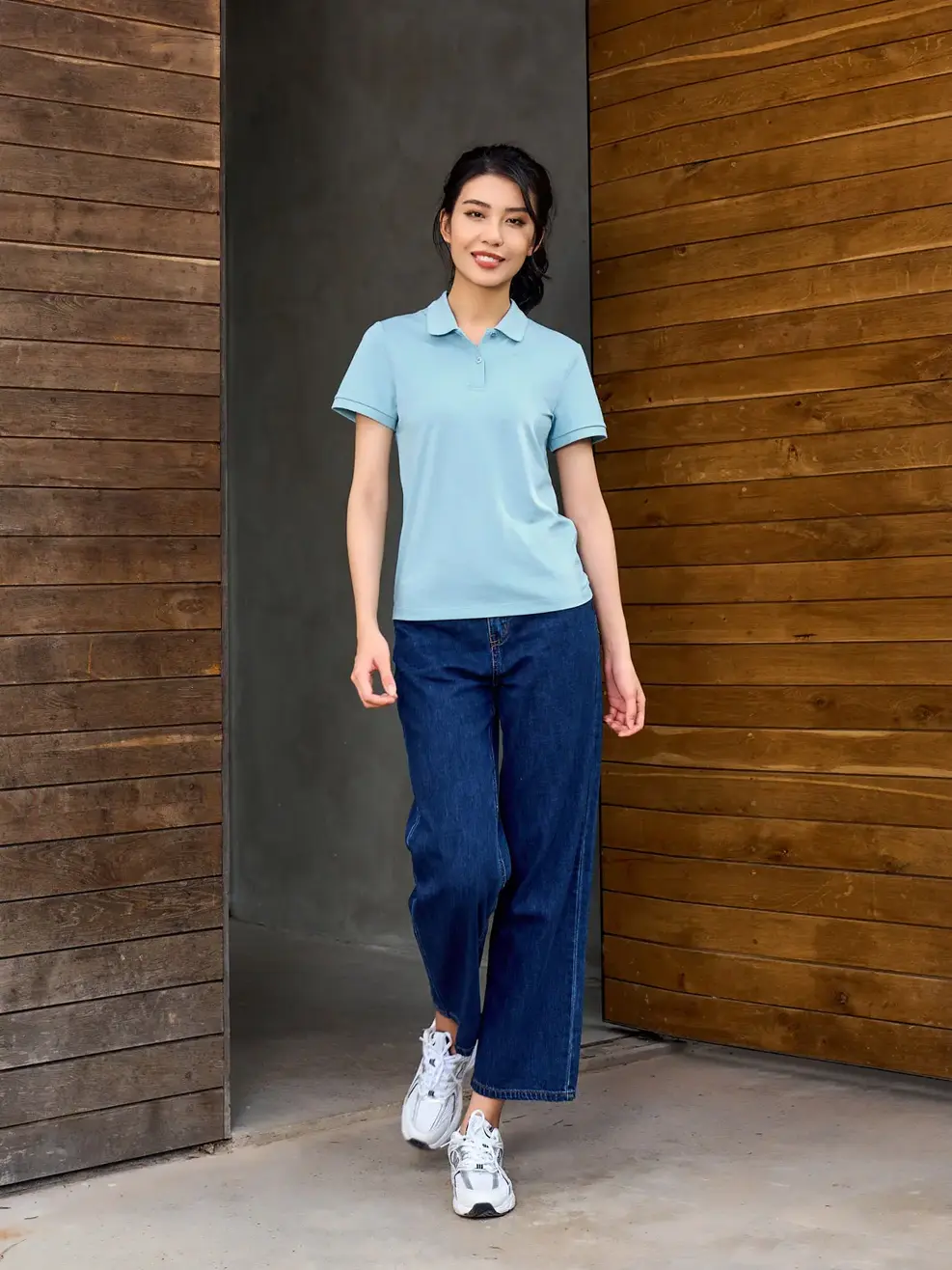 Áo polo nữ mắt chim melange Classic - Xanh Lam - S