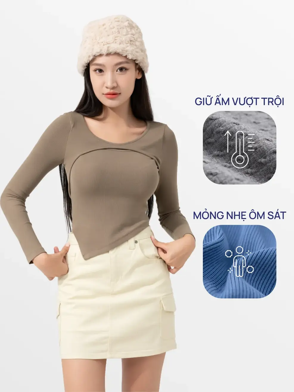 Áo Thu Đông Nữ Vạt Chéo - Nâu - S