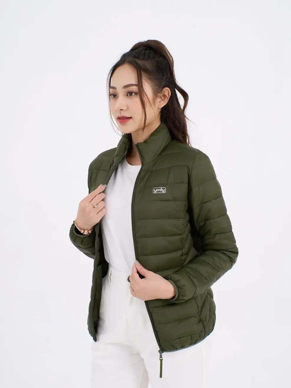 Phao nữ dáng ôm không mũ Yody - Rêu - M