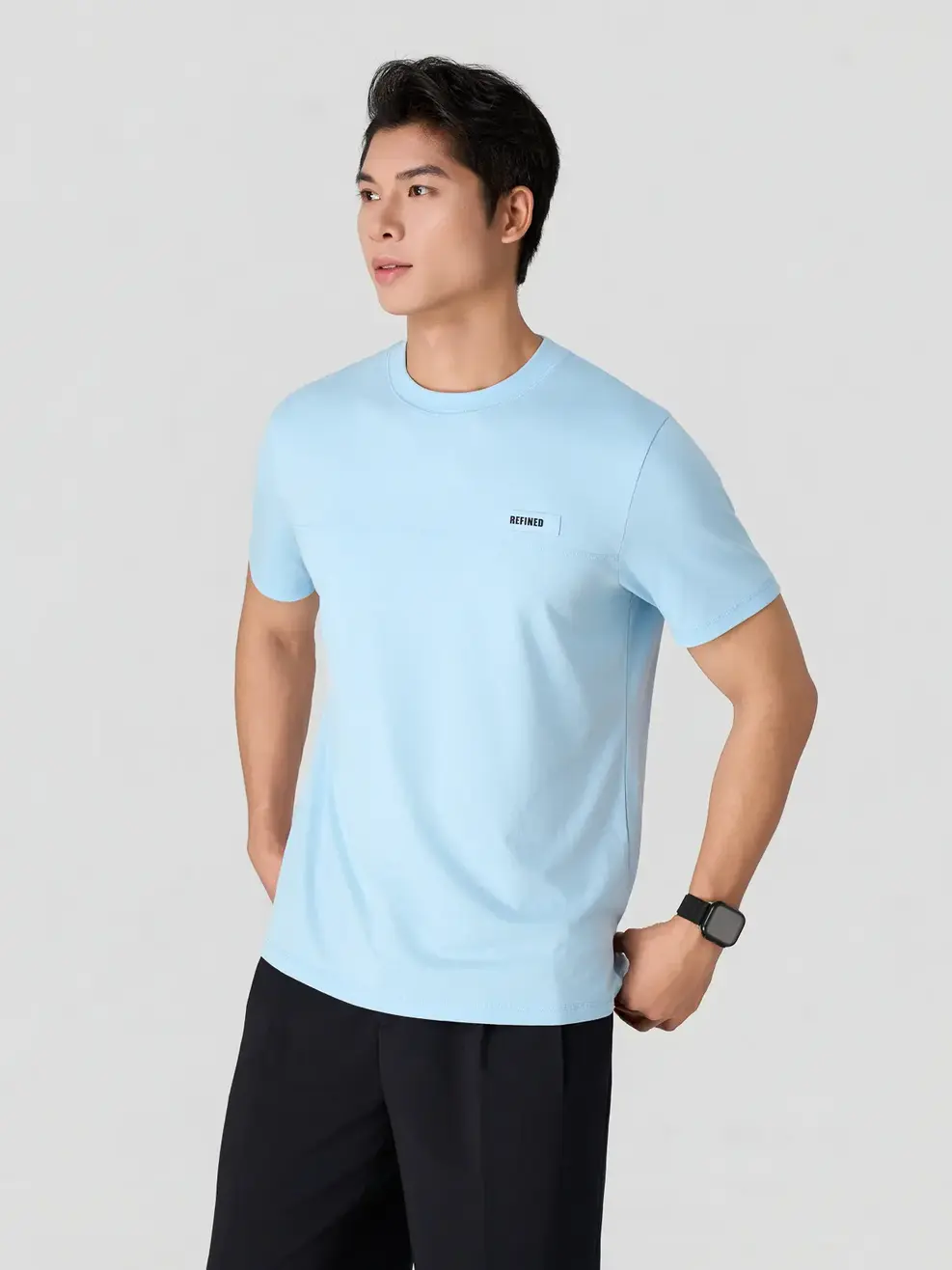 Áo Phông Nam Regular Mác Dệt in Chữ Ngực - Xanh da trời 045 - M