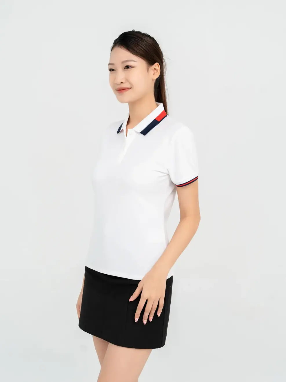 Polo Nữ Cafe Dệt Tổ Ong Phối Bo - Trắng - S