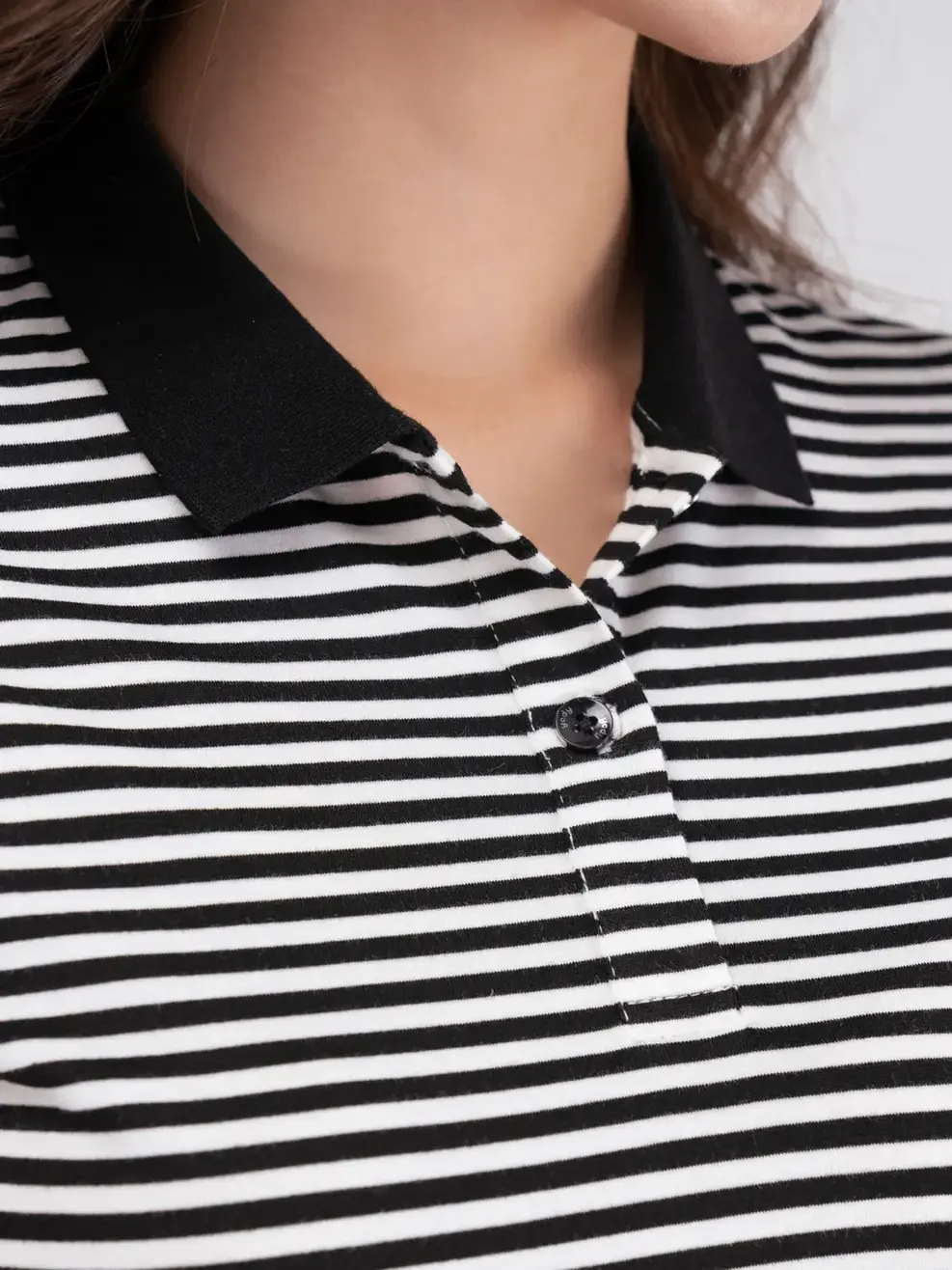 Polo kẻ nữ melange - Đen trắng - L