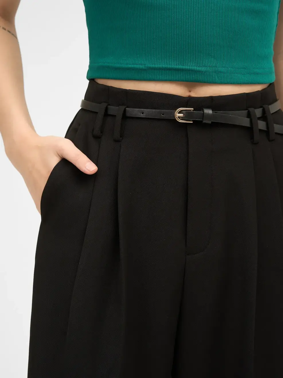 Quần Tây Nữ Suông Cạp Cao Đai Eo  - Đen - S