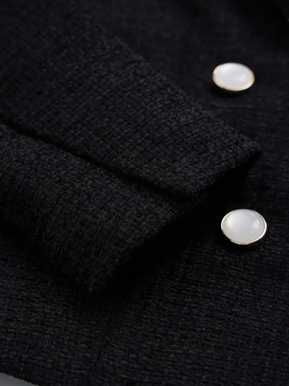 Áo Khoác Nữ Dạ Tweed Cổ Vest  - Đen - S