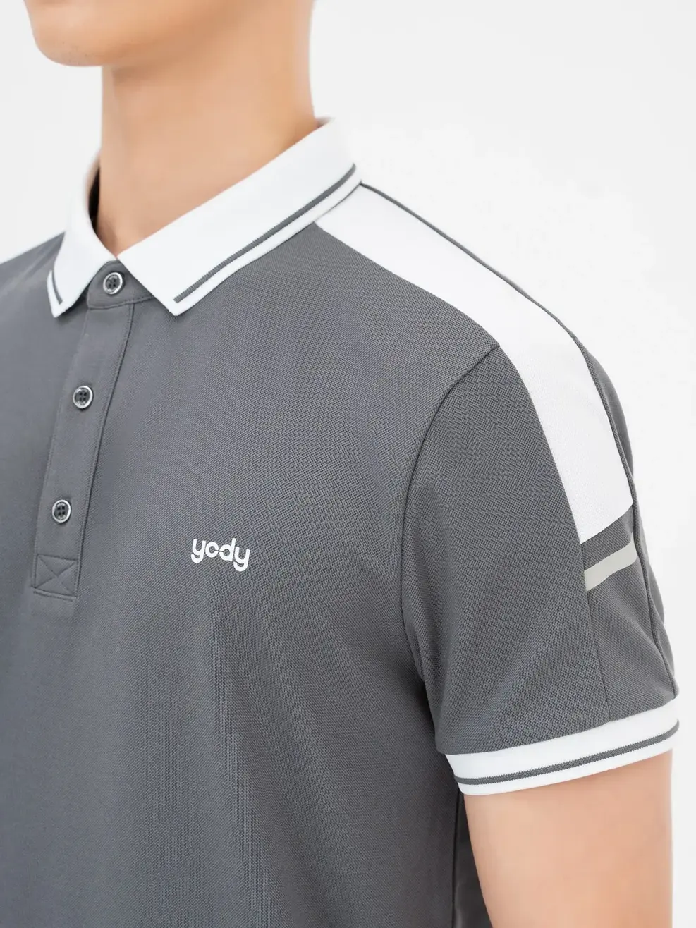 Polo Nam Cafe Dệt Tổ Ong Phối Tay - Ghi trắng - M