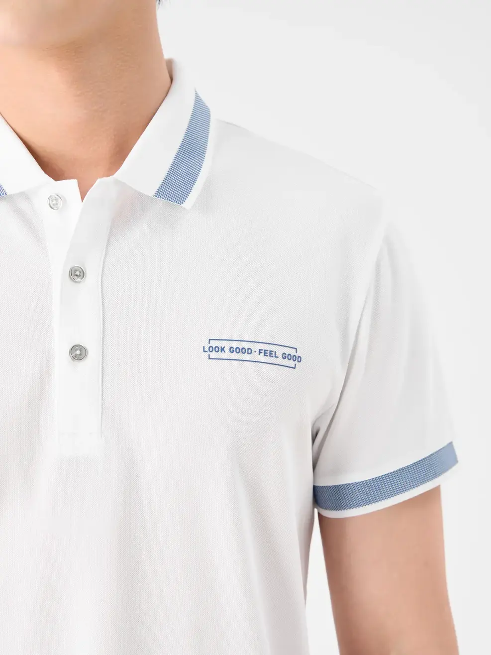 Polo Nam Cafe Dệt Tổ Ong In Ngực - Trắng - 4XL