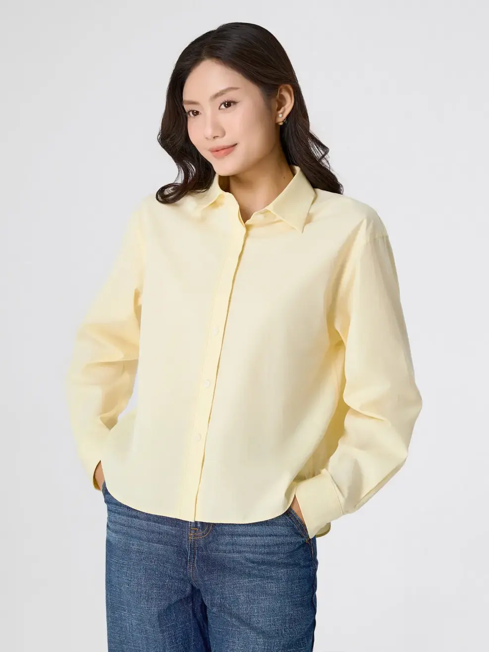 Áo Sơ-mi Loose fit cotton - Màu vàng 001 - S