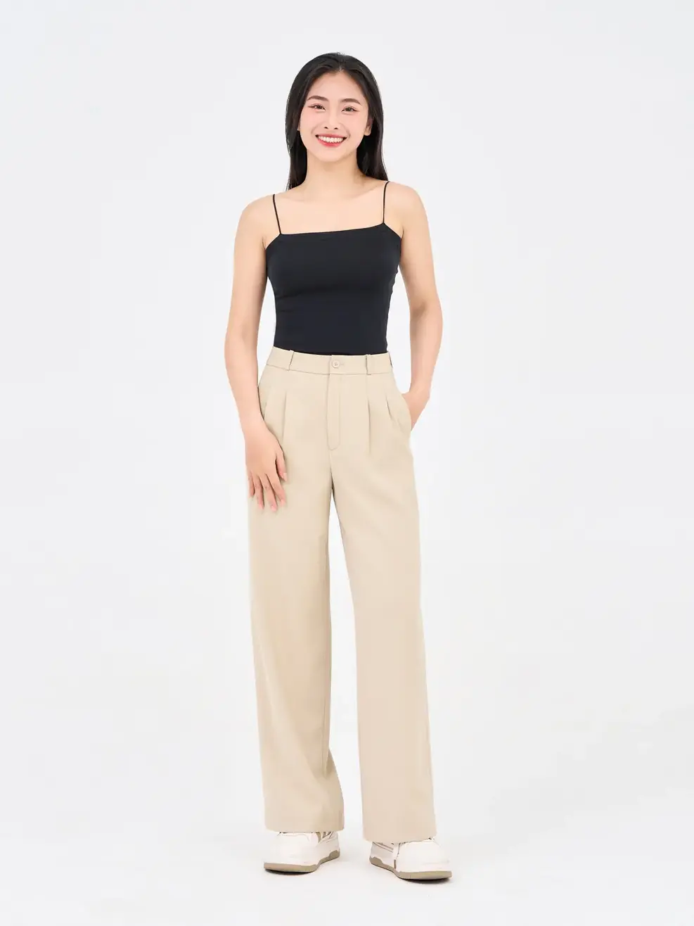 Quần Âu Nữ Dáng Suông Cơ Bản - Be - S