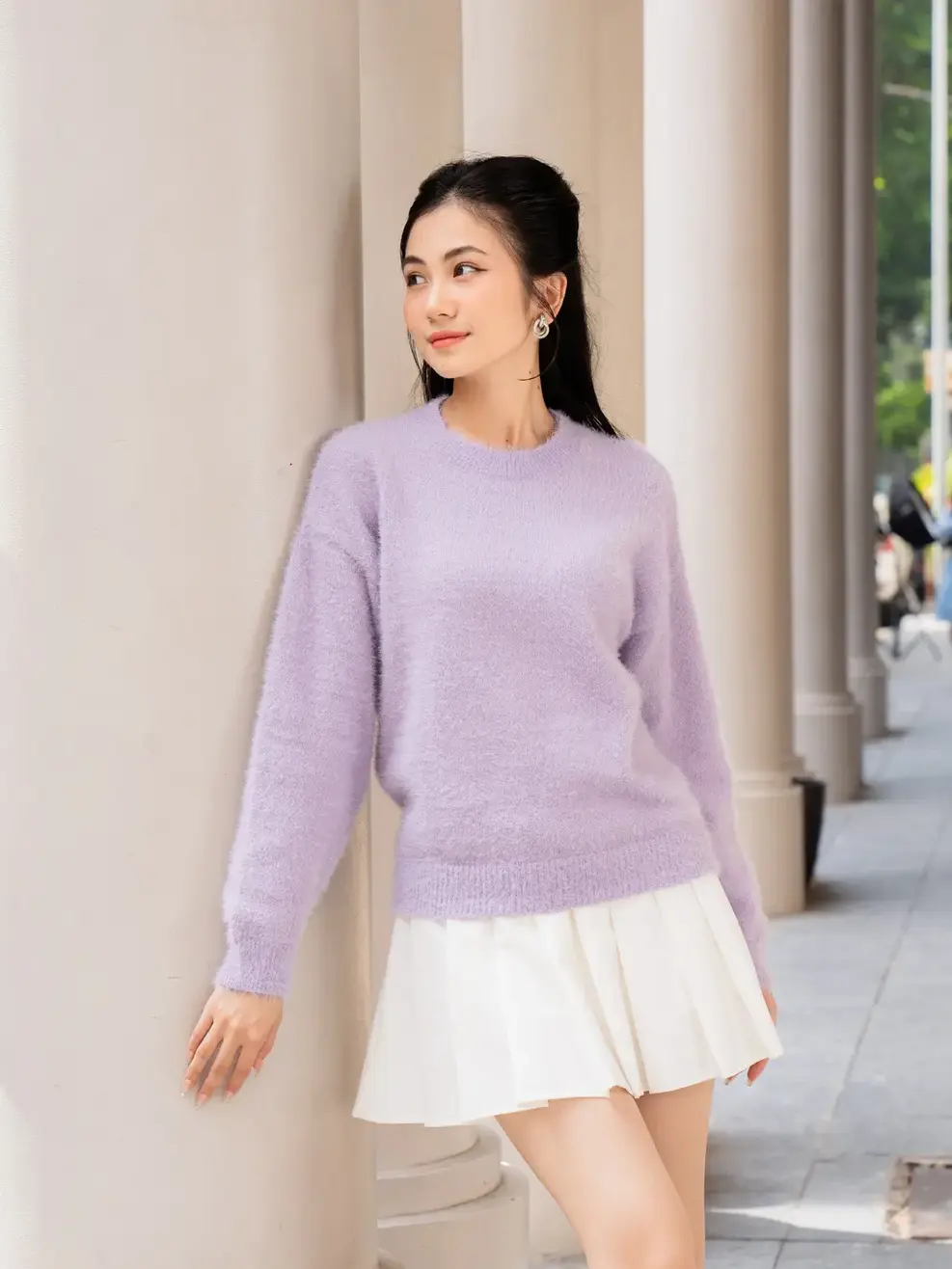 Áo len nữ lông thỏ kiểu dáng thoải mái - Tím - F