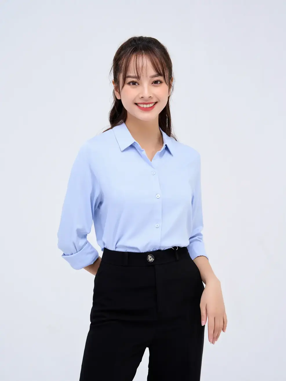 Sơ mi dài tay nữ Visco cơ bản - Xanh - XL