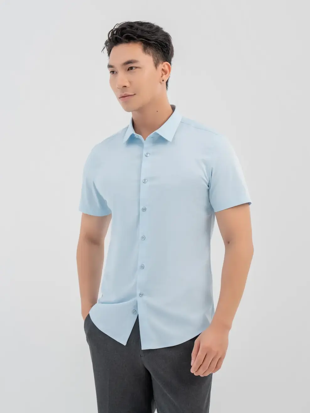 Sơ Mi Nam Bạc Hà Cộc Tay - Xanh lơ - M