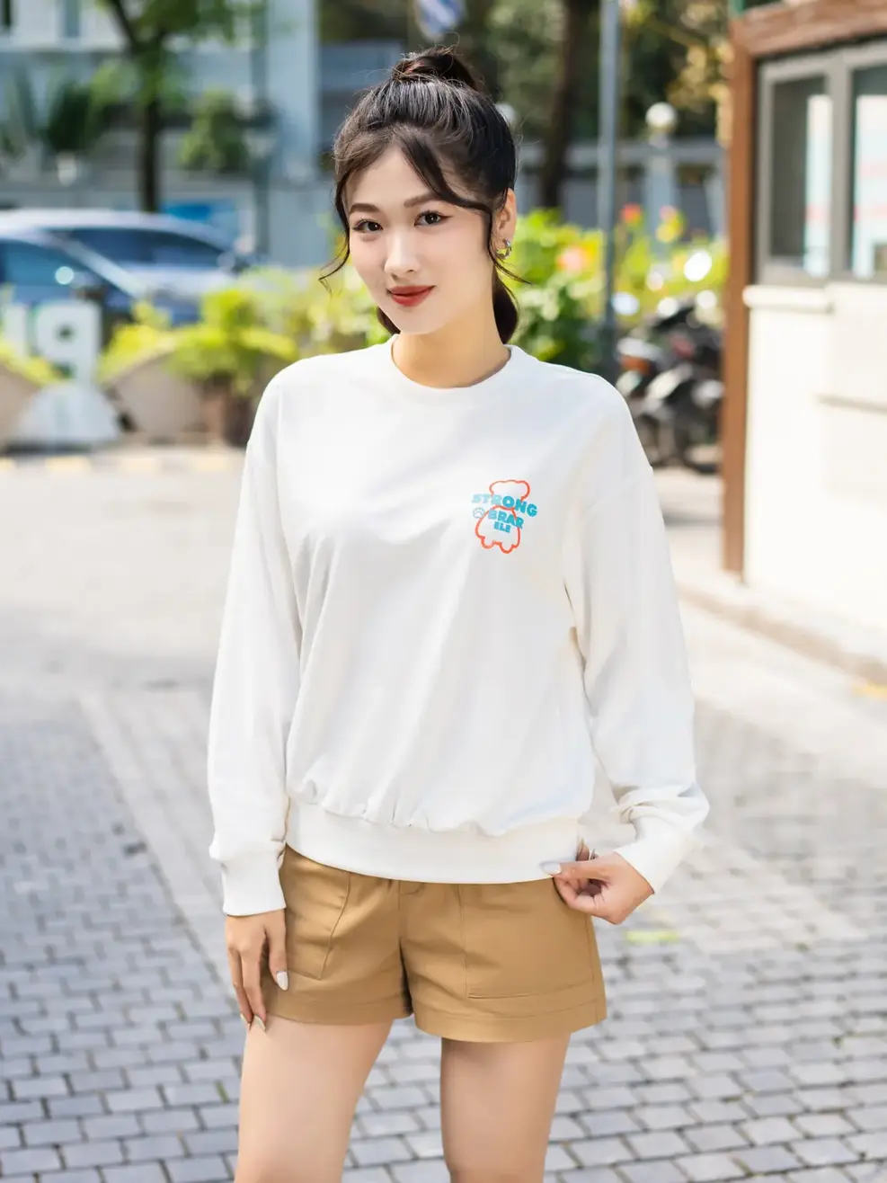 Áo thu đông nữ in gấu Puff - Trắng - S