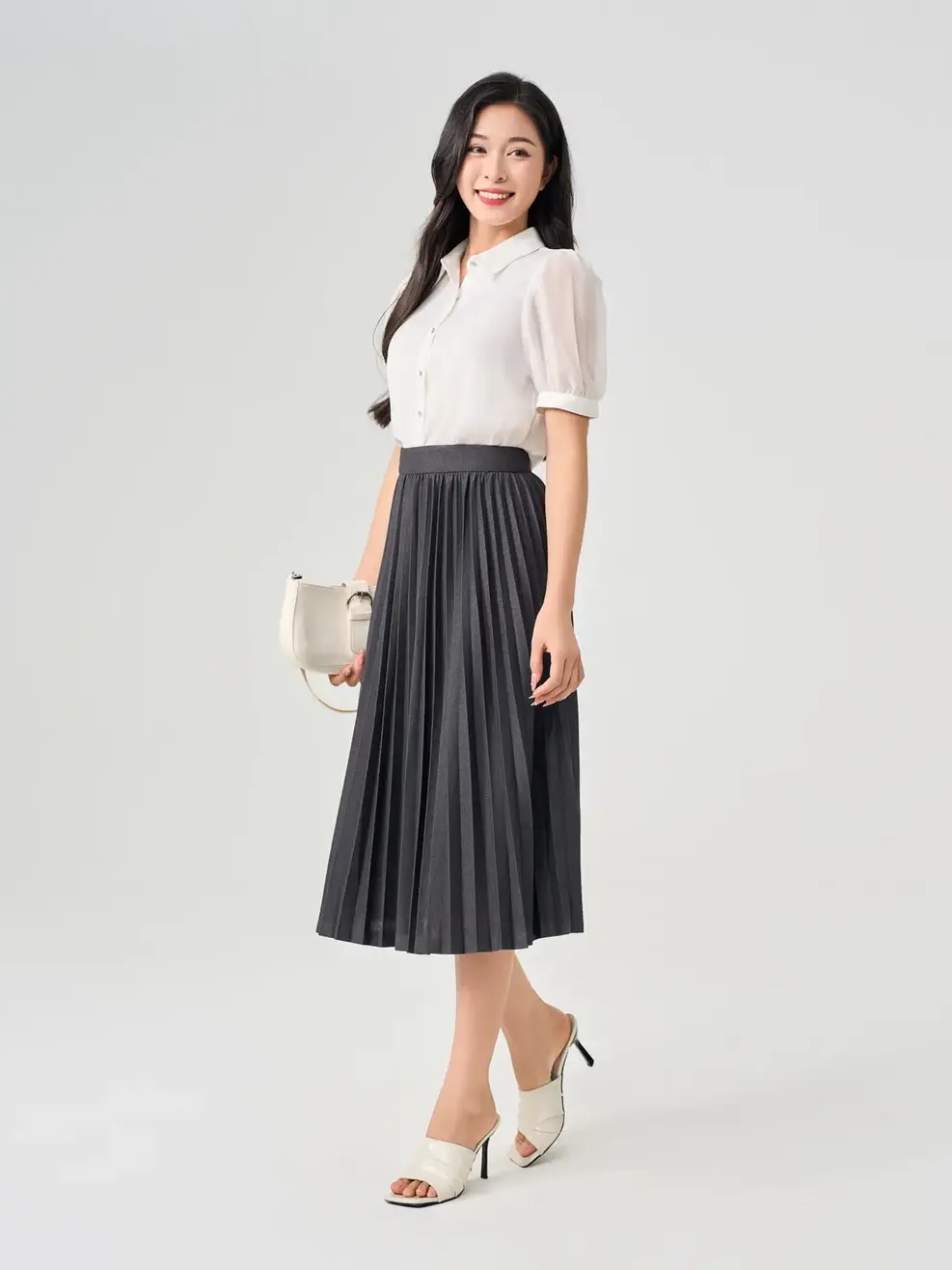 Chân Váy Nữ Dập Xòe Quạt - Xám - S