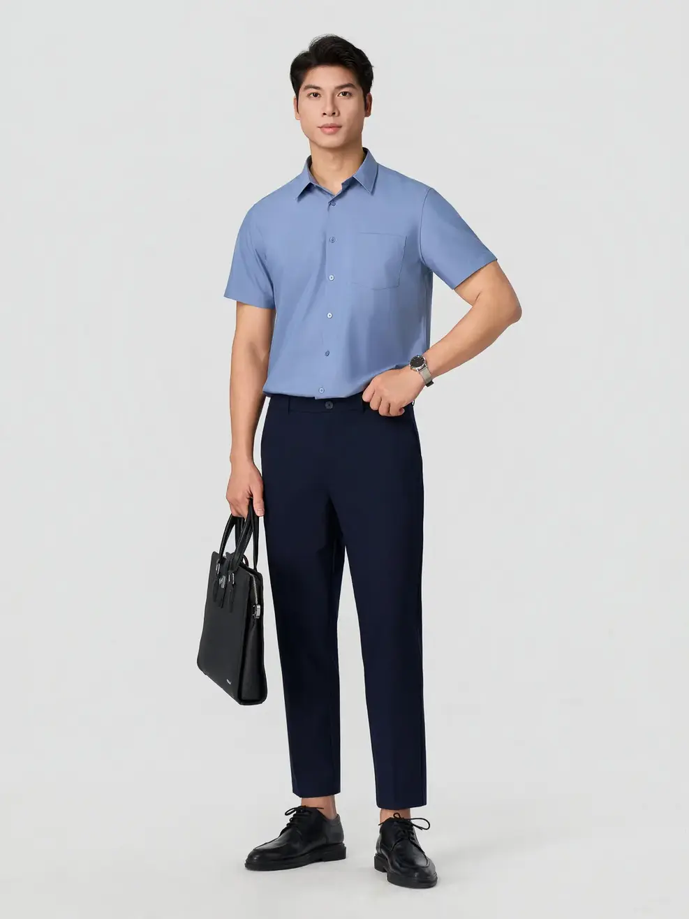 Áo Sơ-mi Ngắn Tay nam vạt ngang phom Regular -  Chì 056 - M