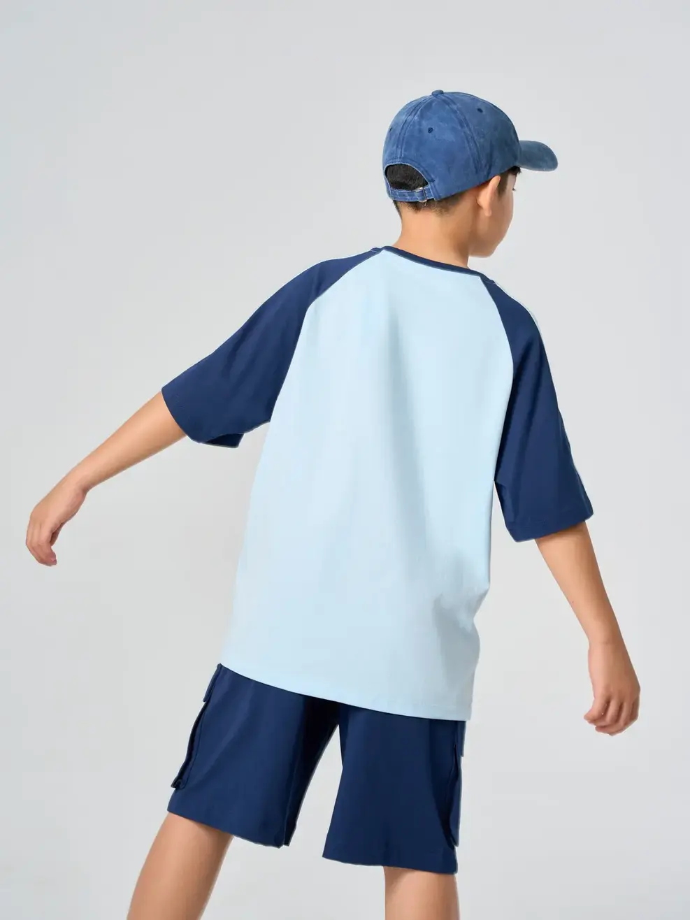 Bộ Đồ Áo Tay Raglan Mix Quần Túi Hộp - XANH 012 - 8-9