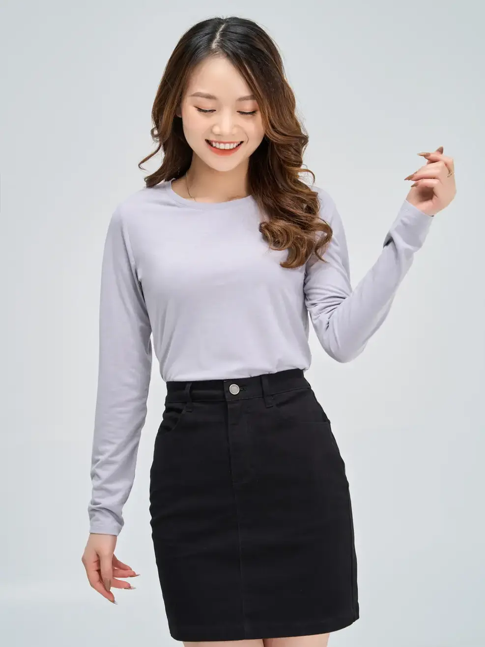 Áo giữ nhiệt nữ cổ tròn - Ghi - XL