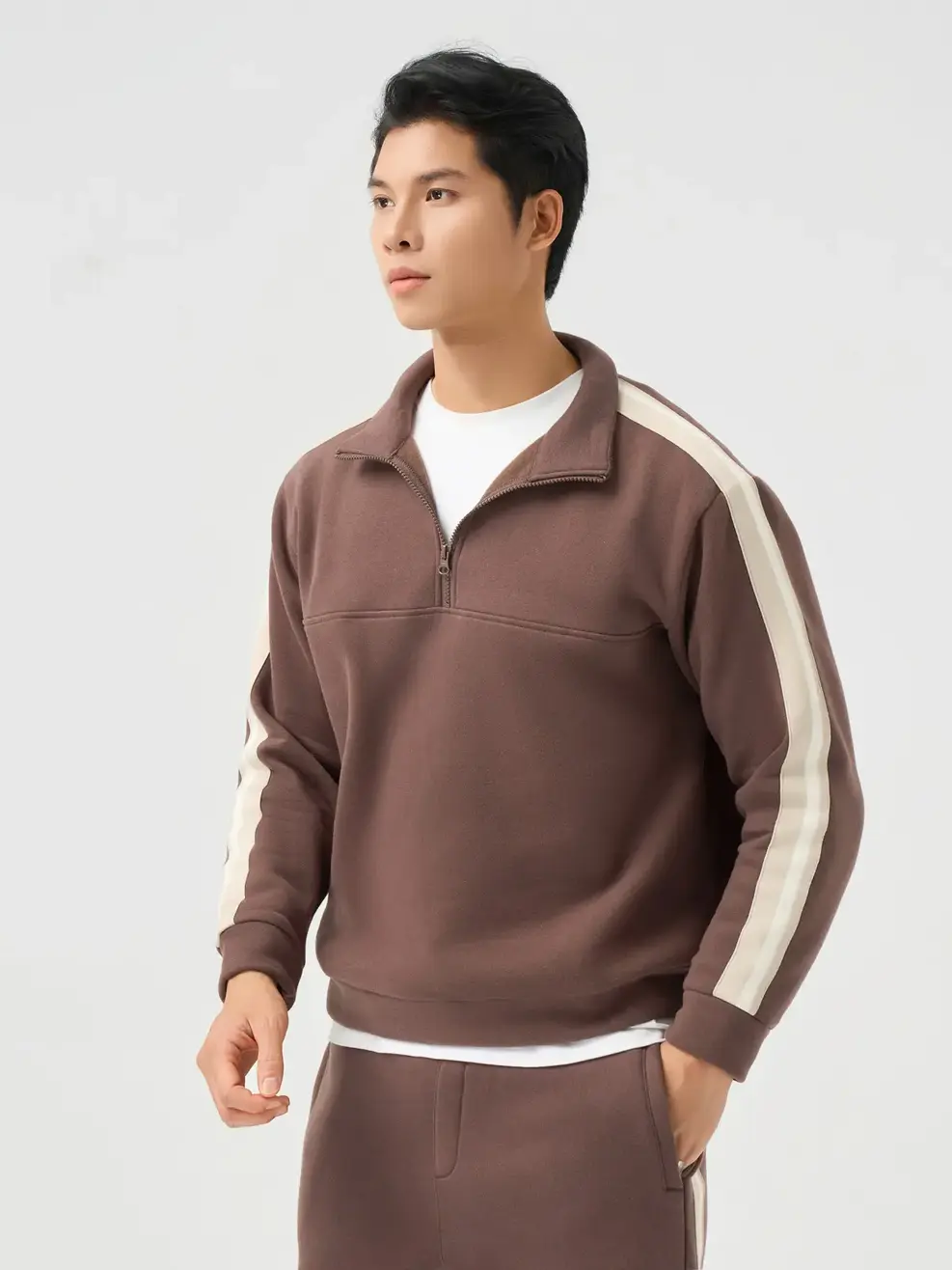 Bộ Đồ Nam Half Zip Phối Dây Dệt - Nâu 064 - L