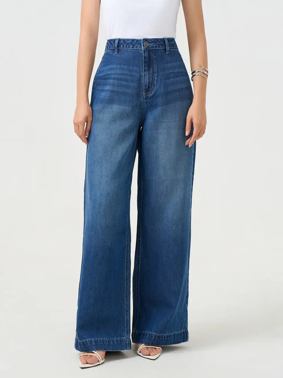 Quần Jeans Nữ Wide Leg Cạp Cao - Màu chàm 002 - 28