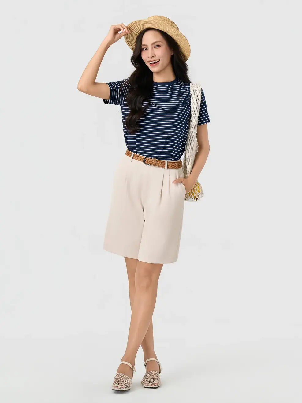 Áo Phông Nữ Regular Kẻ Ngang - Kẻ Tím Than 139 - S
