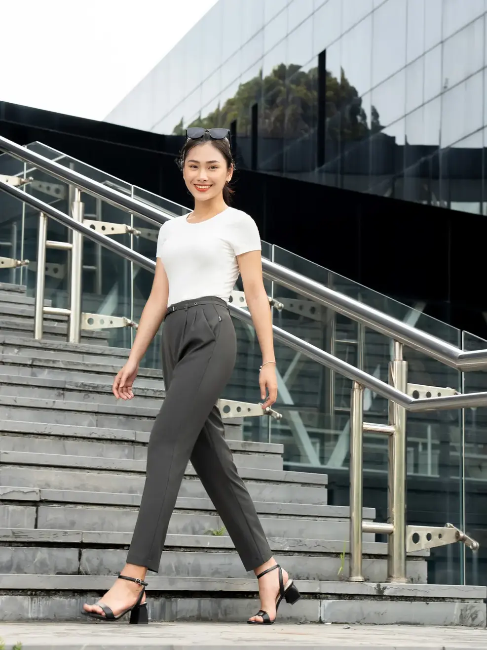 Quần âu nữ baggy cạp liền - Xanh đá - L