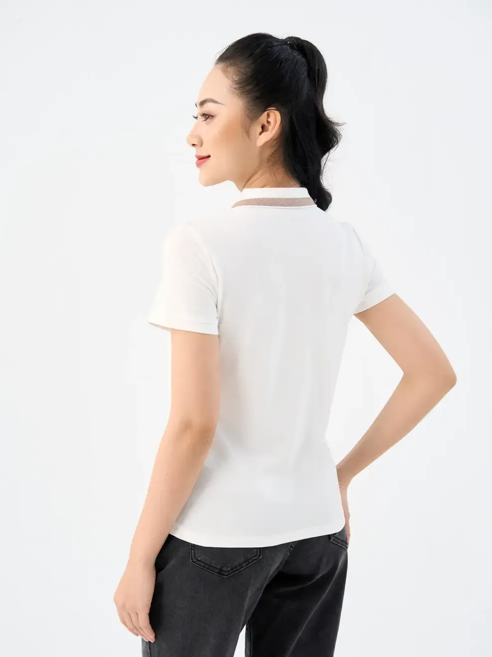 Áo Polo Nữ Mắt Chim Phối Bo-APN3340 - Trắng 001 - S