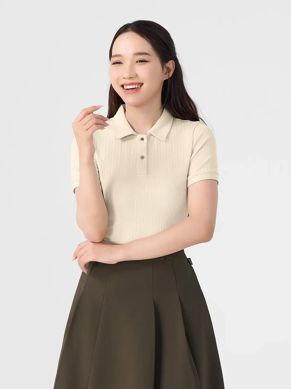 Polo Nữ Thun Rib - Be - S