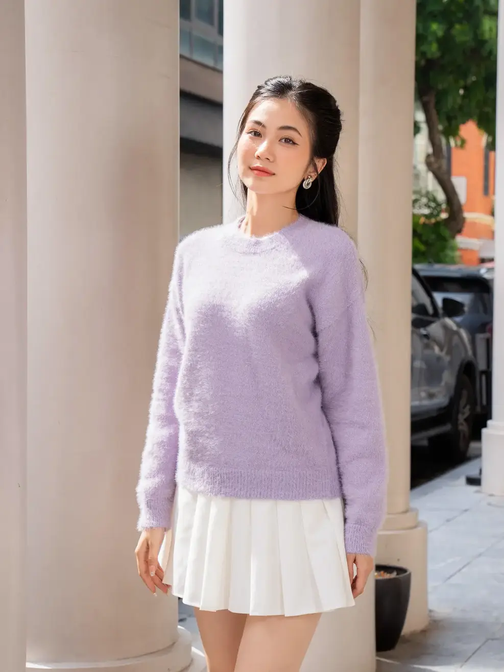 Áo len nữ lông thỏ kiểu dáng thoải mái - Tím - F