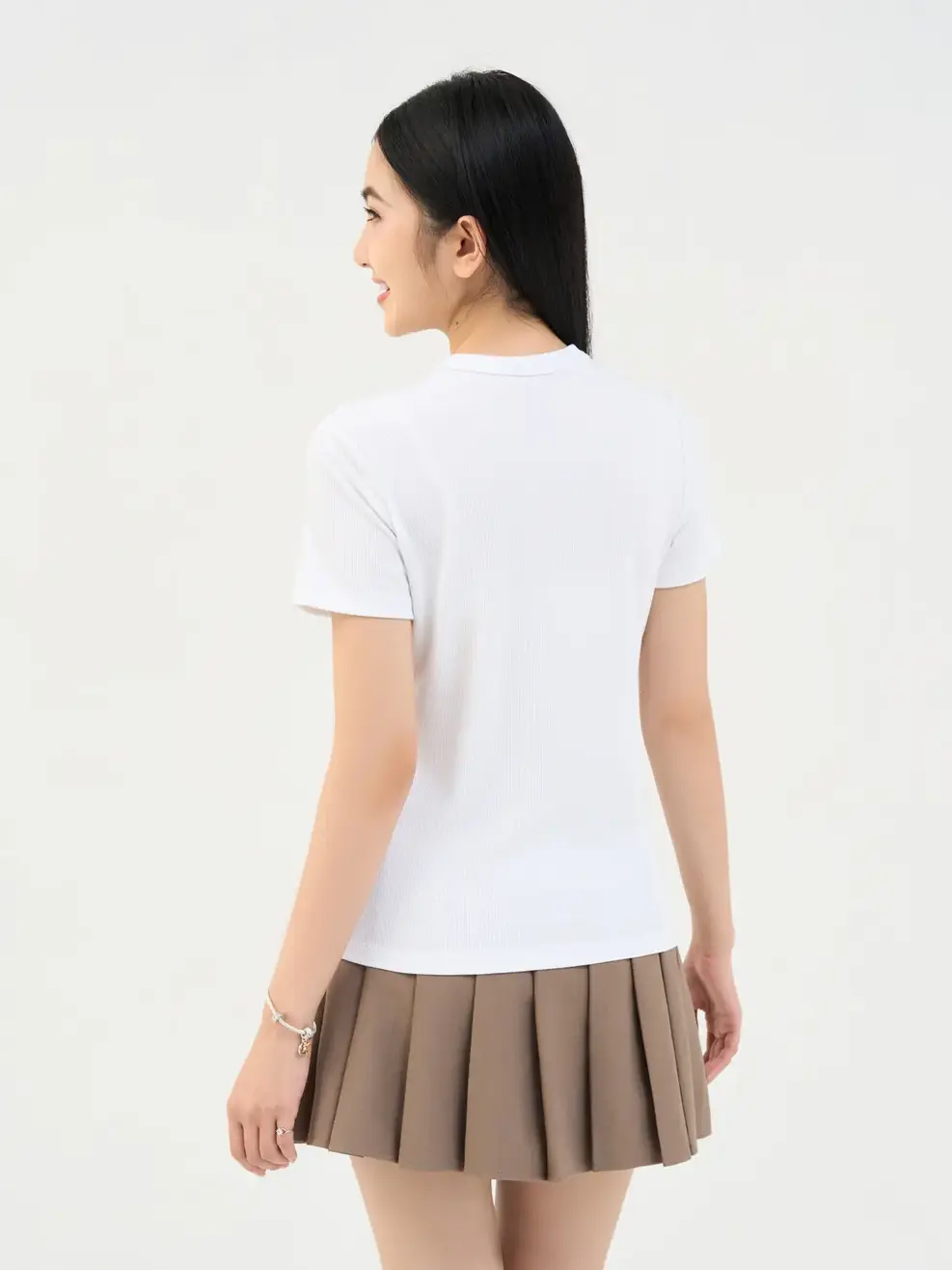 T-shirt Nữ Thun Ôm Vải Zip - Trắng - S