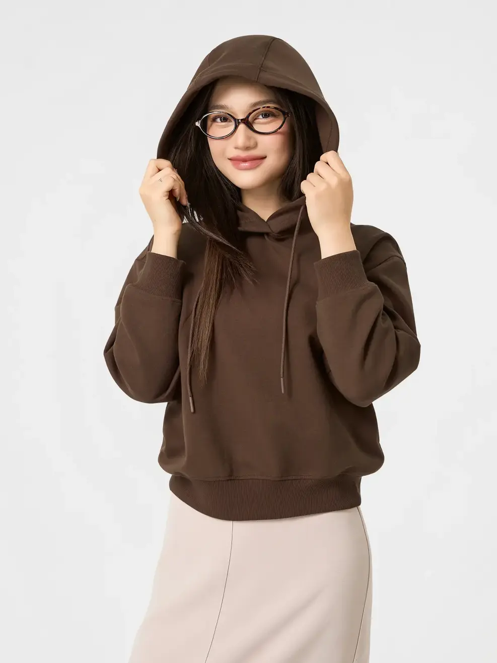 Áo Nỉ Mũ Cơ Bản Dáng Suông - NÂU 147  - S