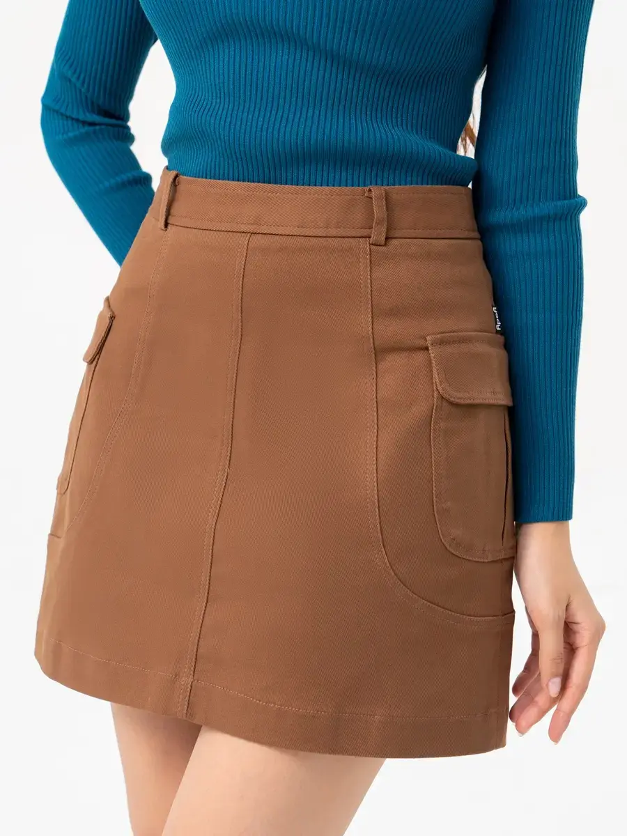 Chân Váy Nữ Dáng A Túi Hộp - Nâu - S