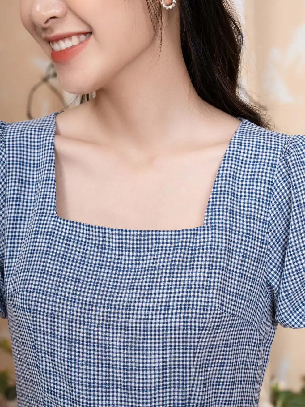 Váy nữ xoè Gingham - Tím than - S