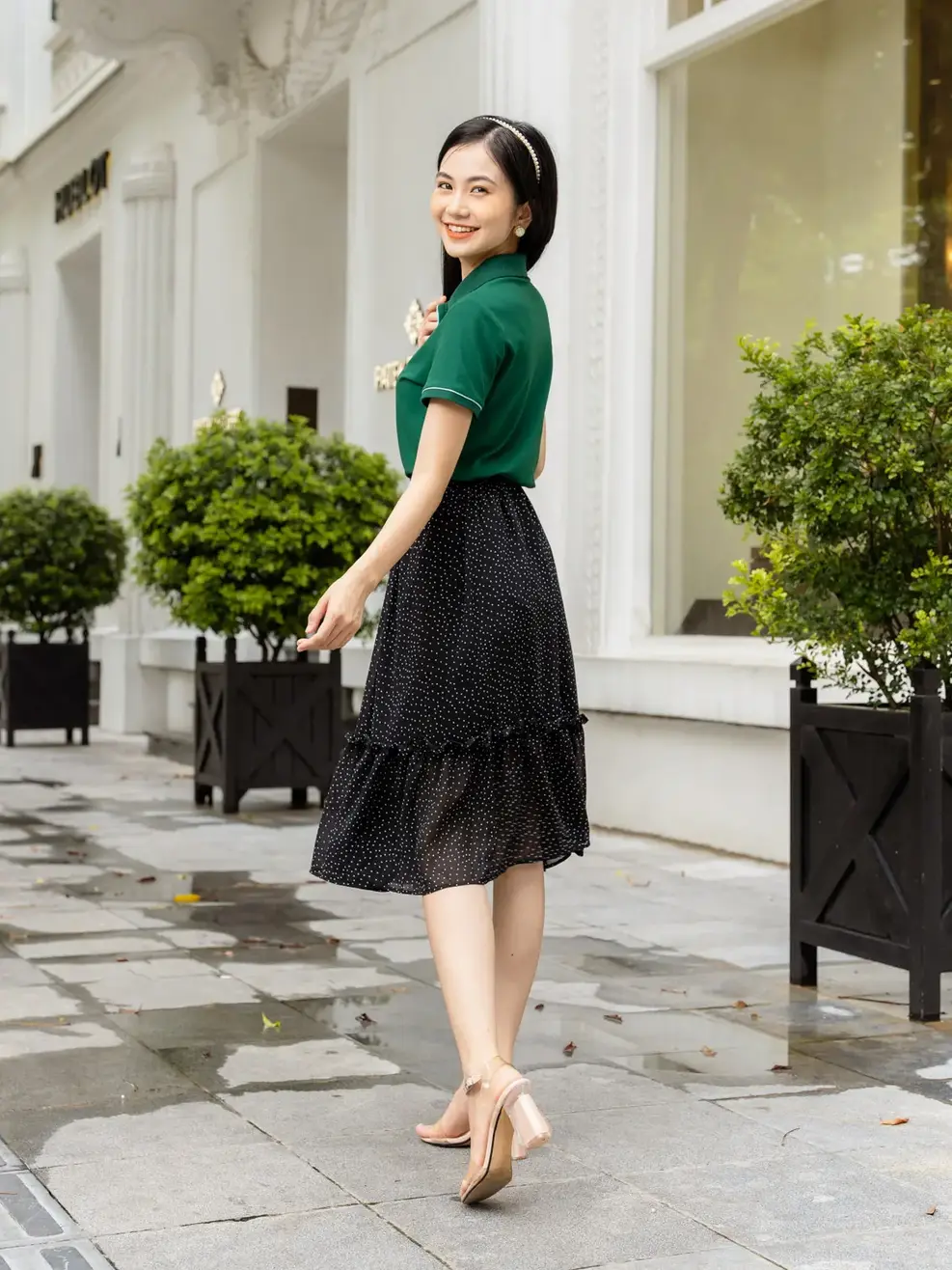 Chân váy Voan chấm bi xoè rủ - Đen - S