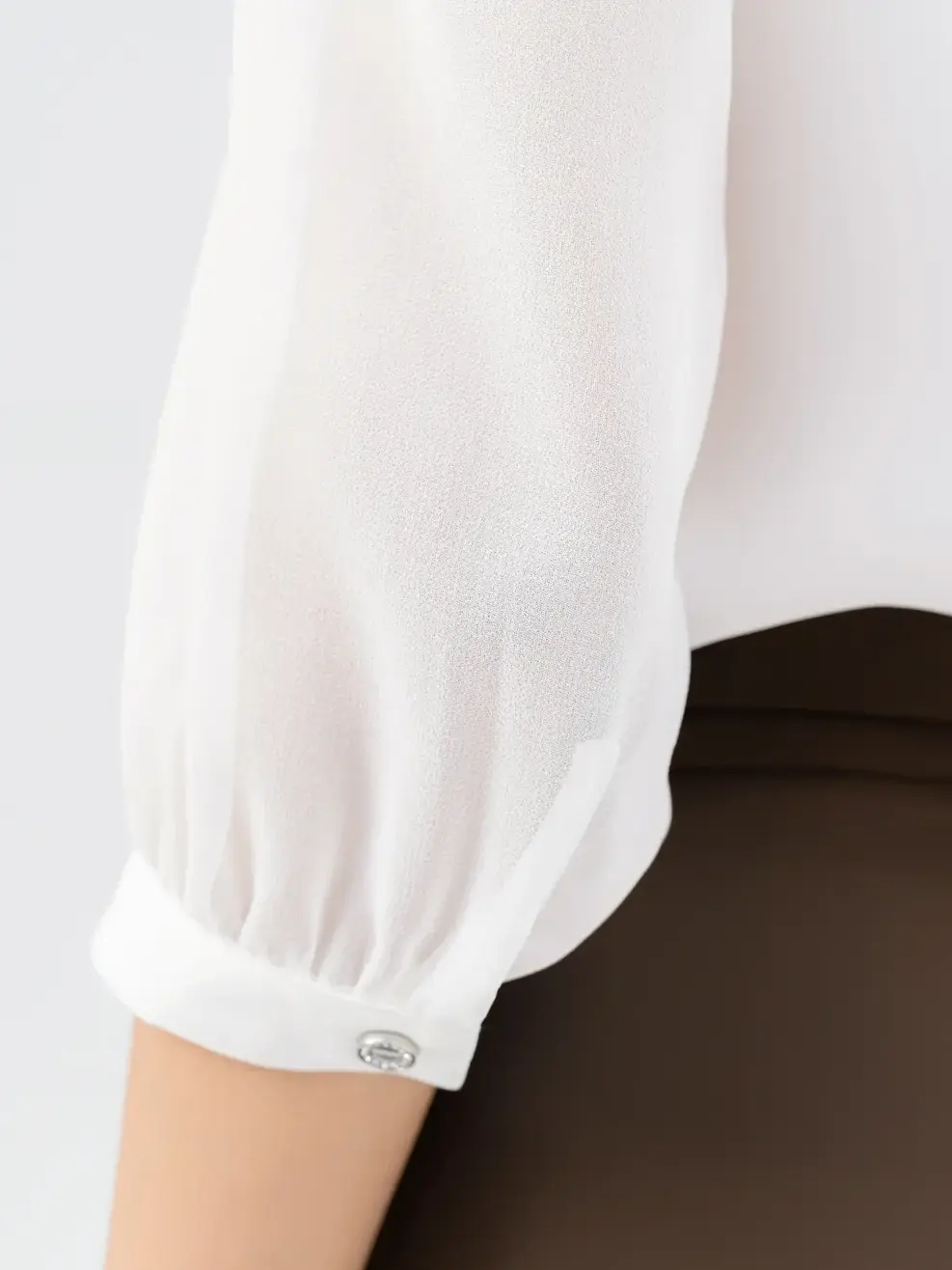 Áo Sơ Mi Tay Dài Nữ Cổ Đức Tay Phối Voan - Trắng - M