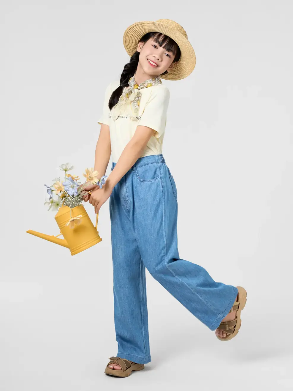 Quần Jeans Kid Nữ Giấy Ống Rộng - Màu chàm 003 - 8-9