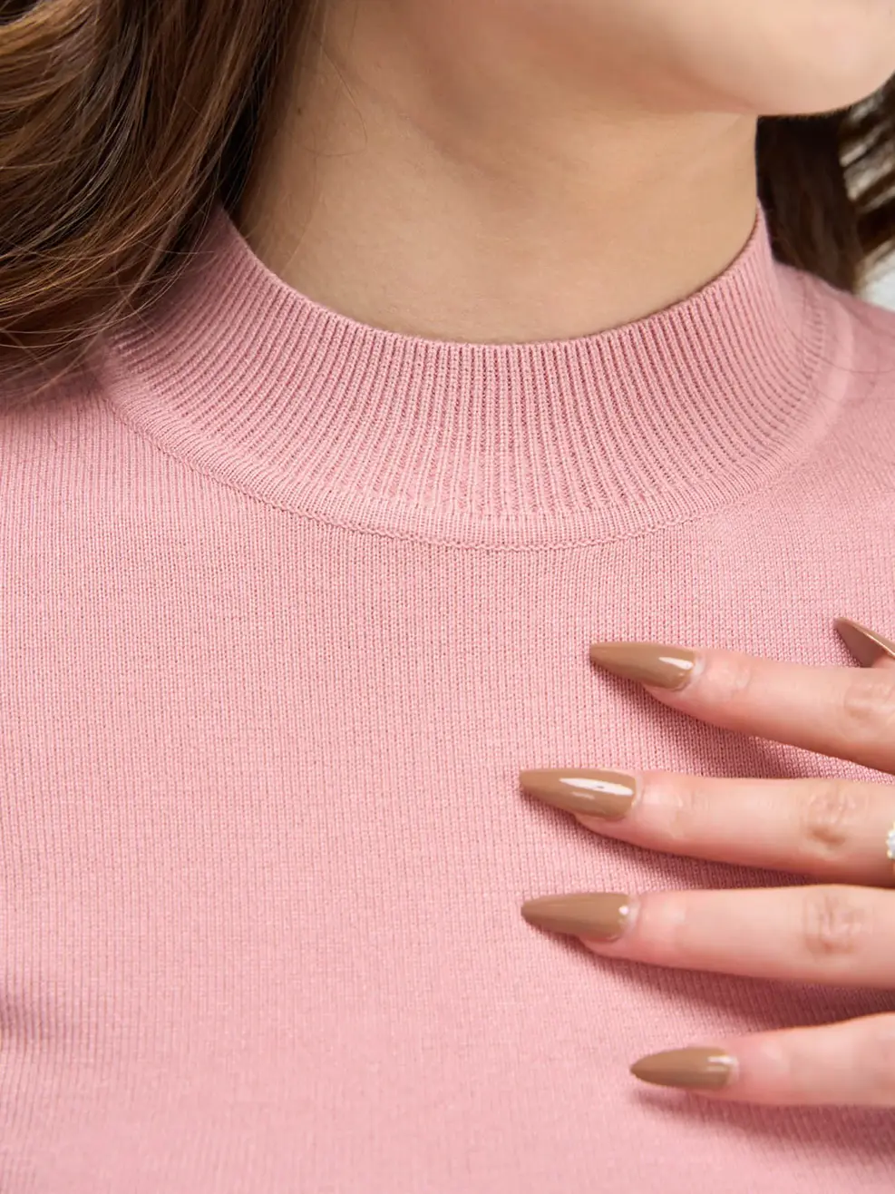 Áo len nữ cổ 3 cm cơ bản mỏng - Hồng - M