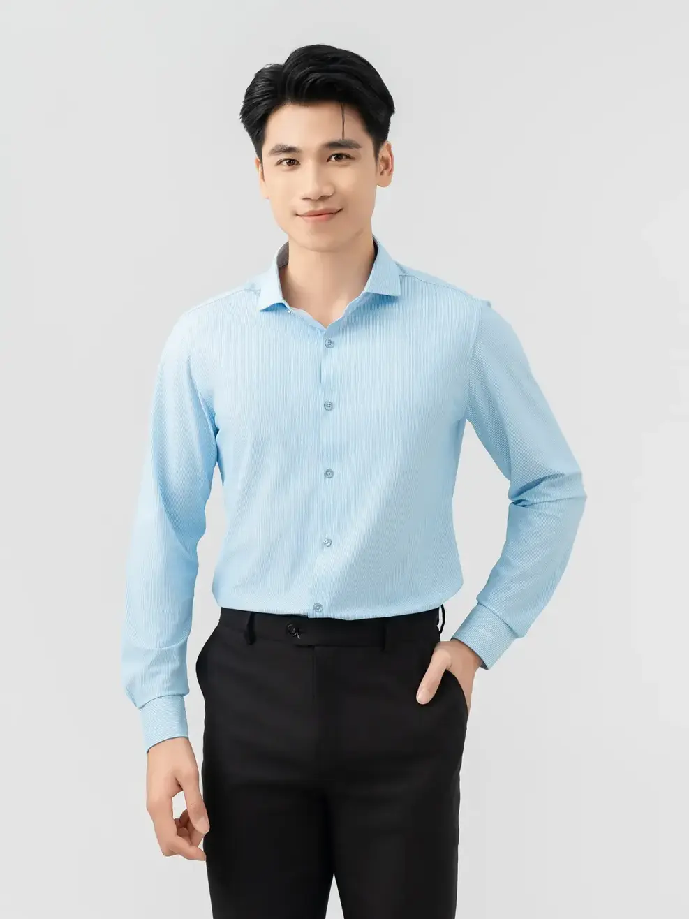 Áo Sơ-mi nam dài tay Knit kẻ sọc (SMM7019) - Kẻ Xanh Da Trời 192 - M