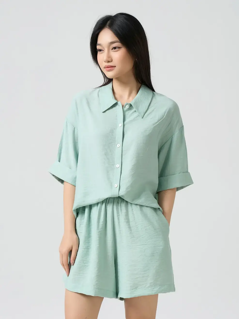 Bộ Đồ Áo Sơ Mi Dáng Rộng Vừa Vặn - Green 103 - M