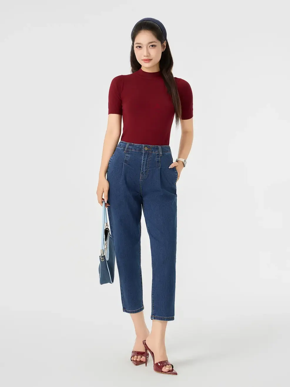 Quần Jeans Baggy Cạp Liền Co Giãn (QJN3076) - Màu chàm 001 - 25