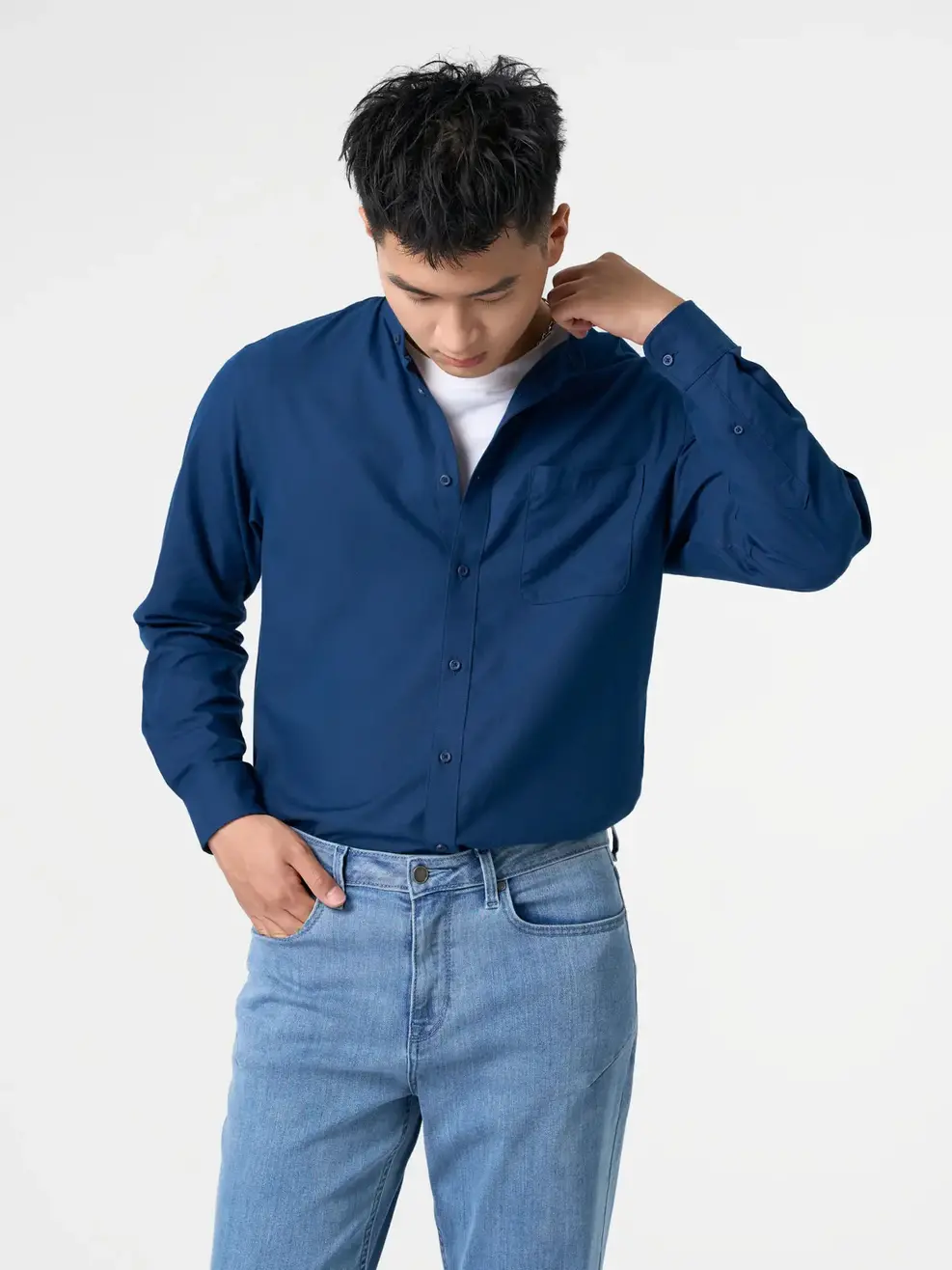 Áo Sơ Mi Nam Dài Tay Đũi Cổ Tàu - Tím Than 006 - M