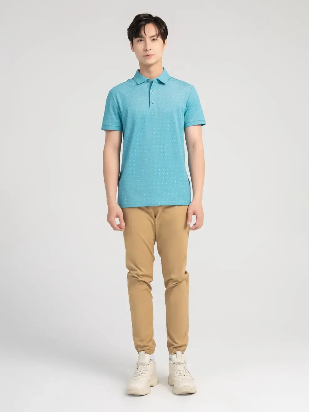 Áo Polo Nam Mắt Chim In Tràn Tam  Giác - Xanh ngọc - M