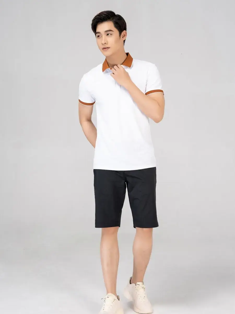 Polo café phối nẹp - Trắng nâu - 3XL