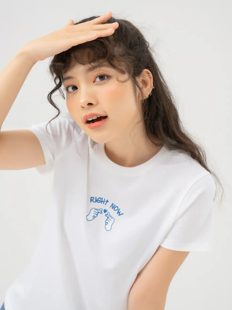 T-shirt Nữ Thêu Chữ Right Now Cotton Usa - Trắng 1 - S