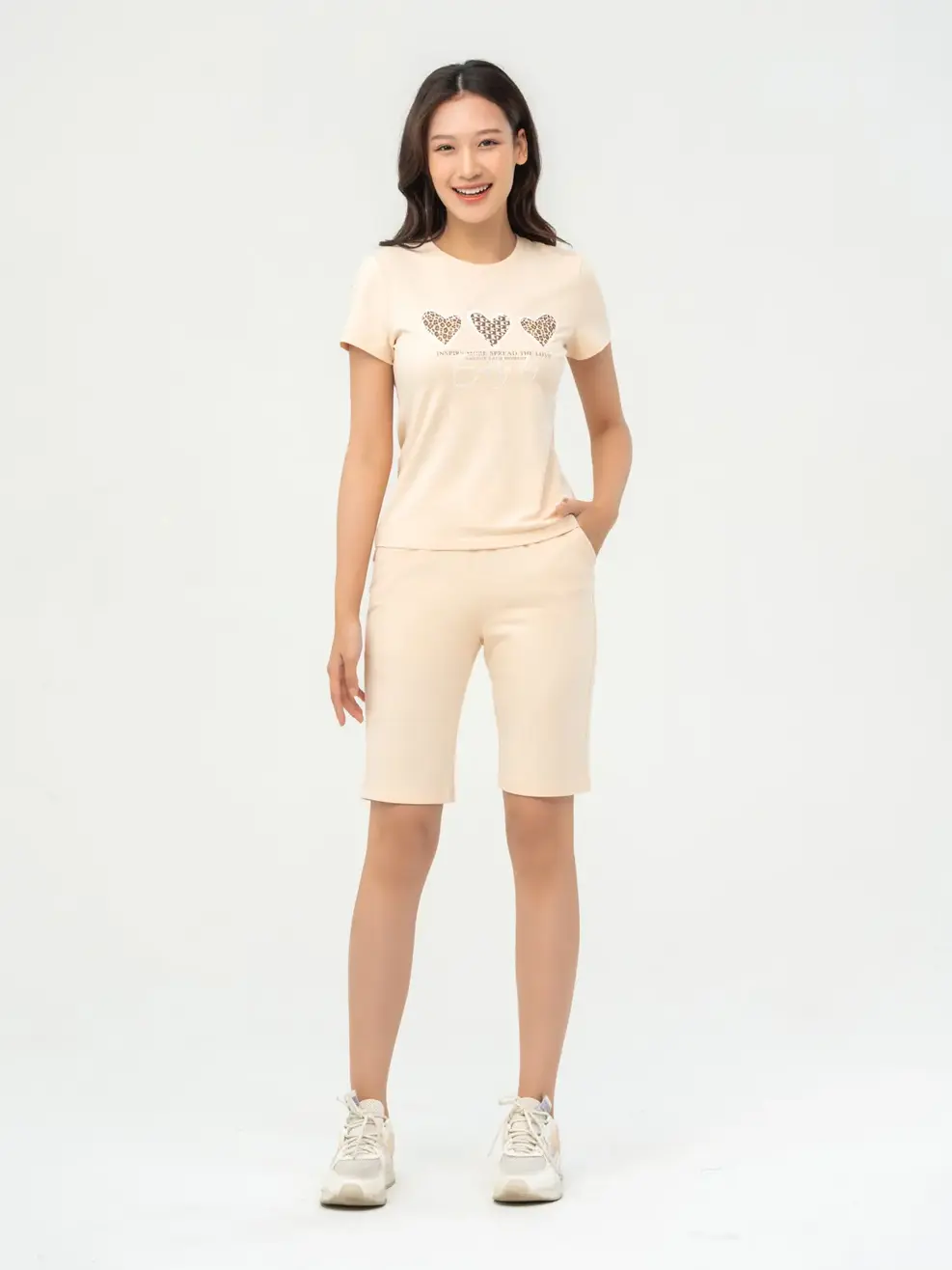Đồ Bộ Nữ Cotton 95/ In Trái Tim - Be - S