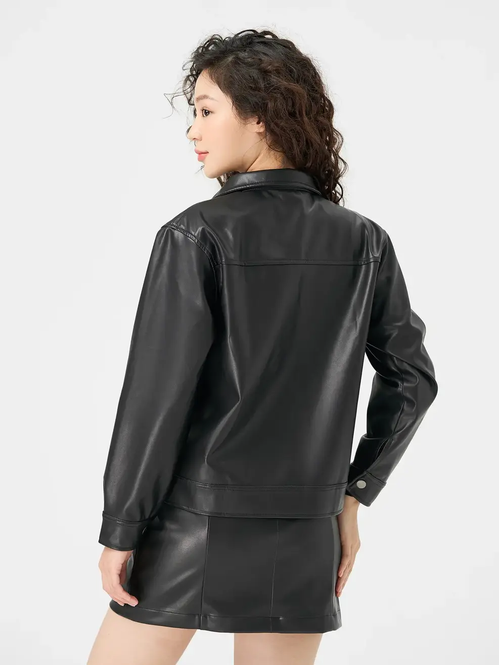 Áo Khoác Nữ Da Kẹp Nắp Túi - Đen - S