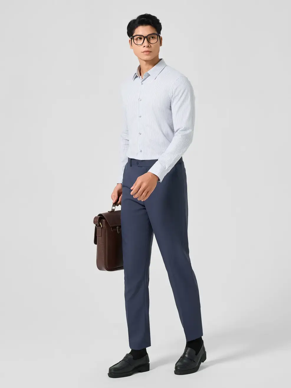 Sơ Mi Dài Tay Nam Bamboo Kẻ Caro - Ghi - M