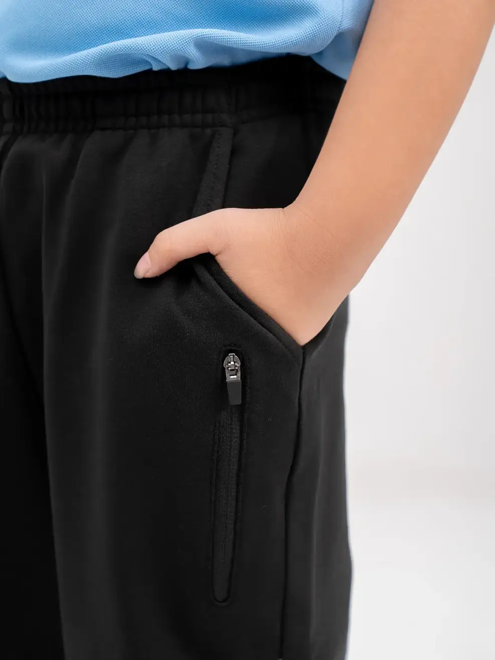 Quần Nỉ Kid Phối Sườn Khoá Ép Sim - Đen - 2