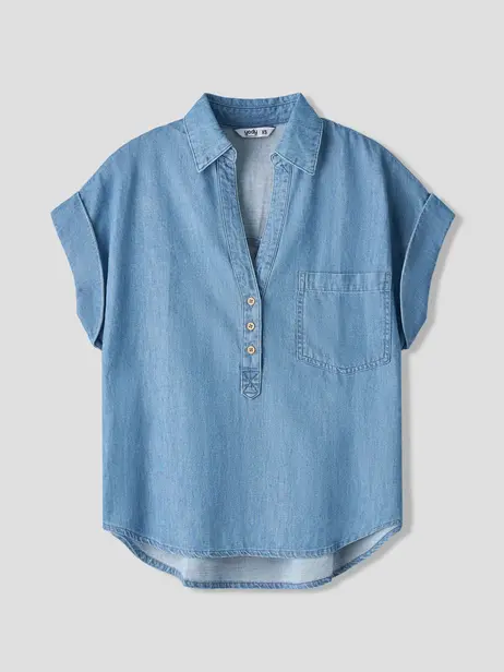 Áo Sơ Mi Jeans Giấy Tay Cộc Kẹp Gấu
