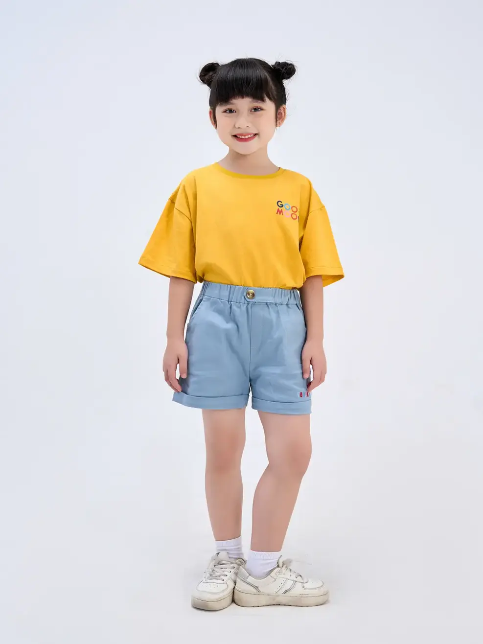 Quần sooc kaki kid thêu ống - Xanh - 6